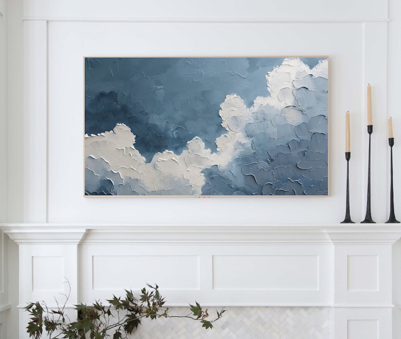 Frame TV Art Cloudy Sky Abstract 3D Textured Painting Muted Soft Tones Spring & Summer Digital Download for Tv image 2