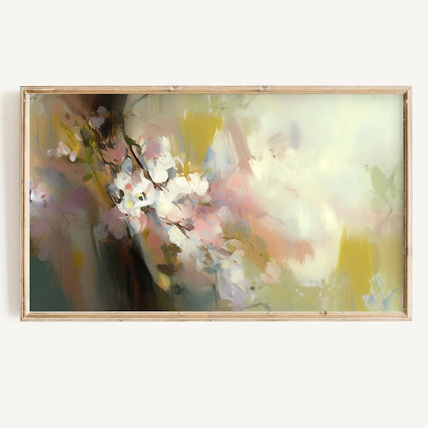 Spring Frame Tv Art | Floral Abstract Painting Digital Download | Modern Spring Flowers for Tv | Soft Pastel Tones