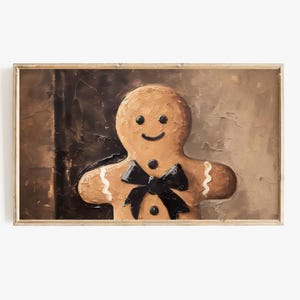 Tv-kunst kerstlijst | Neutrale digitale vakantiedownload | Klassiek kerstmis Gingerbread Man-kunstbestand | Vintage kerst-tv-kunst