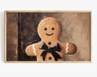 Christmas Frame Tv Art Gingerbread Neutral Toned Holiday Digital Download