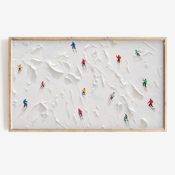 Winter Frame Tv Art Abstract Ski Painting Pop Art Modern Digital Download Colorful Christmas Tv Art