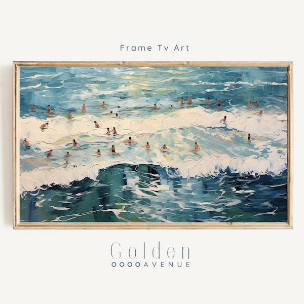 Abstract Summer Frame Tv Art Digital Download | Seascape Swimming Painting for TV | Pop Art Modern Frame Tv Art File | Ocean Framed Tv Art