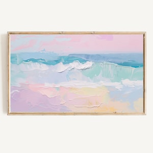 Cornice TV Arte Pastello Astratto Oceano / Estate e Primavera Paesaggio Marino Download Digitale Istantaneo Dipinto Spiaggia / Arte Costiera Colorata e Testurizzata per TV