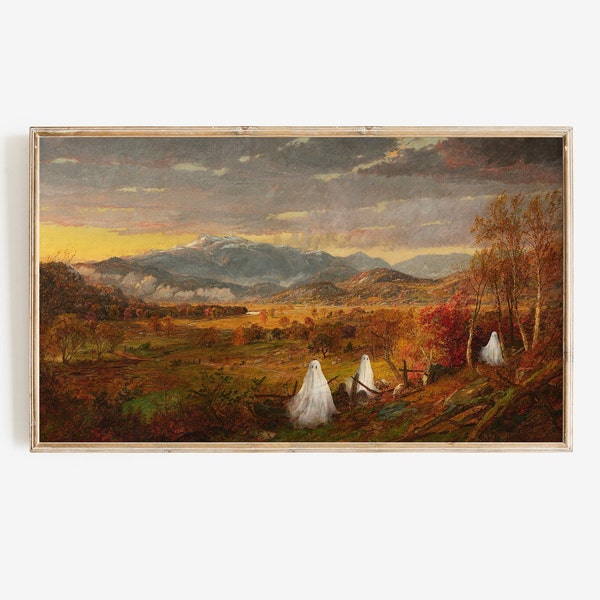 Frame TV Art | Vintage Halloween Ghost Painting Digital Download | Spooky Fall Landscape Tv Art File Instant Download