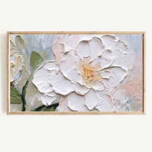 Frame Tv Art Abstract Flower Painting, Floral Painting Digital Download, Textured 3D Wildflower Art for Frame TV with Pastel Neutral Tones