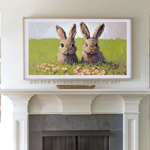 Frame Tv Vintage Spring Bunny Painting Instant Digital Download Easter Bunny Rustic Home Decor Vintage Rabbit Frame TV Art For Spring image 4