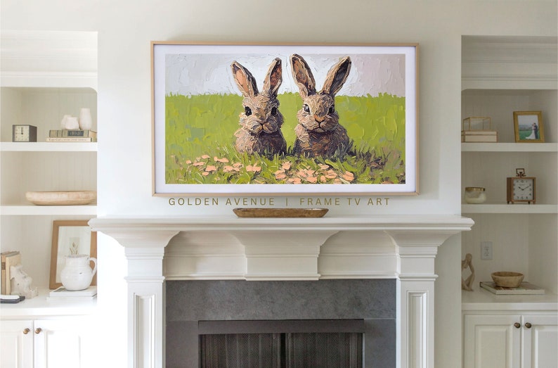 Frame Tv Vintage Spring Bunny Painting Instant Digital Download Easter Bunny Rustic Home Decor Vintage Rabbit Frame TV Art For Spring image 4