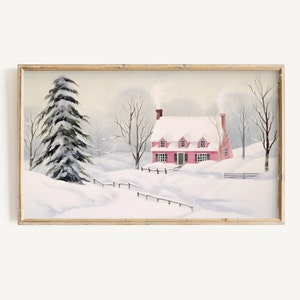 Winter Frame Tv Art Pink Christmas Snowy Landscape Digital Download