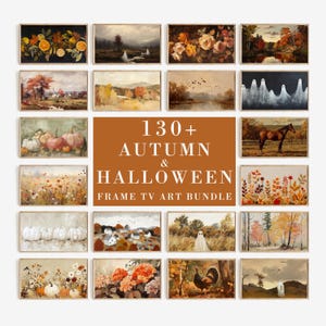 Herfstlijst tv-kunstbundel van 130+ | Gezellige herfstbloemen pompoen digitale downloads | Thanksgiving en Halloween Tv Art Landschapsschilderijen