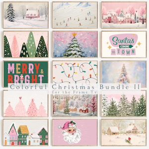 Frame Tv Art Colorful Christmas Set | Pink Xmas Frame Tv Art Bundle Digital Download | Pastel Holiday Collection Set of 15