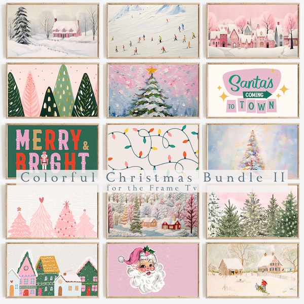 FRAME TV Art Colorful Christmas Set | Pink Xmas Frame Tv Art Bundle Digital Download | Pastel Holiday Collection Set of 15