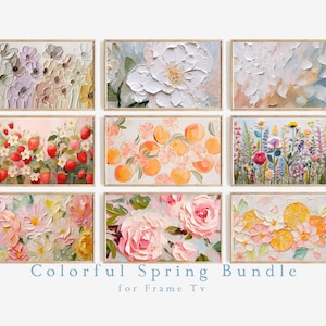Frame Tv Bunte Spring Art 9er Set | Strukturierte Kunst für Frame TV Digital Download Bundle | Pastell Blumen & Zitrus Tv Kunst