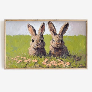 Frame Tv Vintage Spring Bunny Painting Instant Digital Download Easter Bunny Rustic Home Decor Vintage Rabbit Frame TV Art For Spring image 1