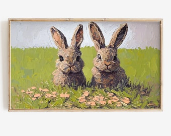 Frame Tv Vintage Spring Bunny Painting Instant Digital Download | Easter Bunny Rustic Home Decor | Vintage Rabbit | Frame TV Art For Spring