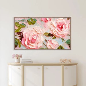 Frame TV Art for Spring Pink Abstract Floral Painting Digital Download Modern Art Roses for Tv Instant Download image 4