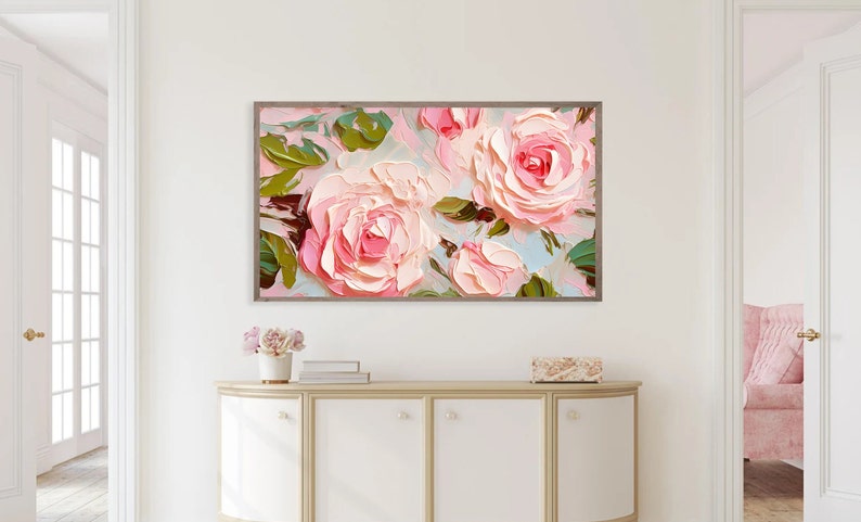 Frame TV Art for Spring Pink Abstract Floral Painting Digital Download Modern Art Roses for Tv Instant Download image 4