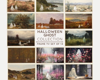 Halloween Frame TV Art 14 Set, Cute Ghost Frame TV Art, Vintage Fall Landscape Ghosts Art File Painting