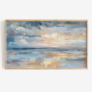 Frame TV Coastal Summer Art | Abstract Ocean Instant Digital Download Beach Painting for Tv | Textured Modern Sunset Seascape