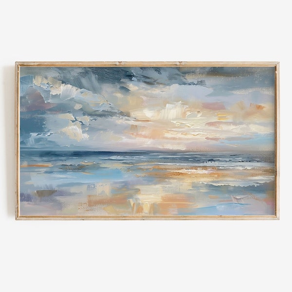 Frame TV Coastal Summer Art | Abstract Ocean Instant Digital Download Beach Painting for Tv | Textured Modern Sunset Seascape