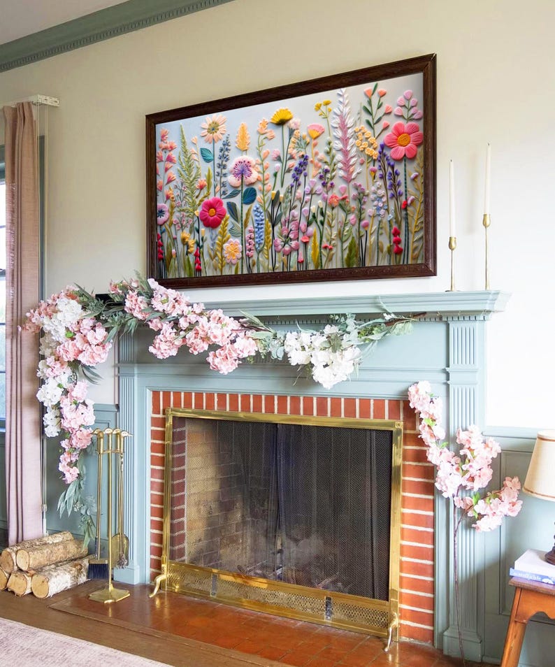 Spring Frame Tv Art Instant Download | Wildflower Floral Embroidery Textured Art for TV Digital Download | Colorful Flowers for Spring image 5