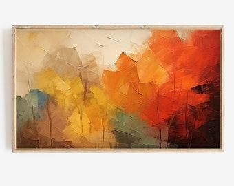 Frame Tv Art Abstract Fall Digital Download Painting | Seasonal Autumn Decor Tv Screensaver | Warm Toned Fall Leaves Art File