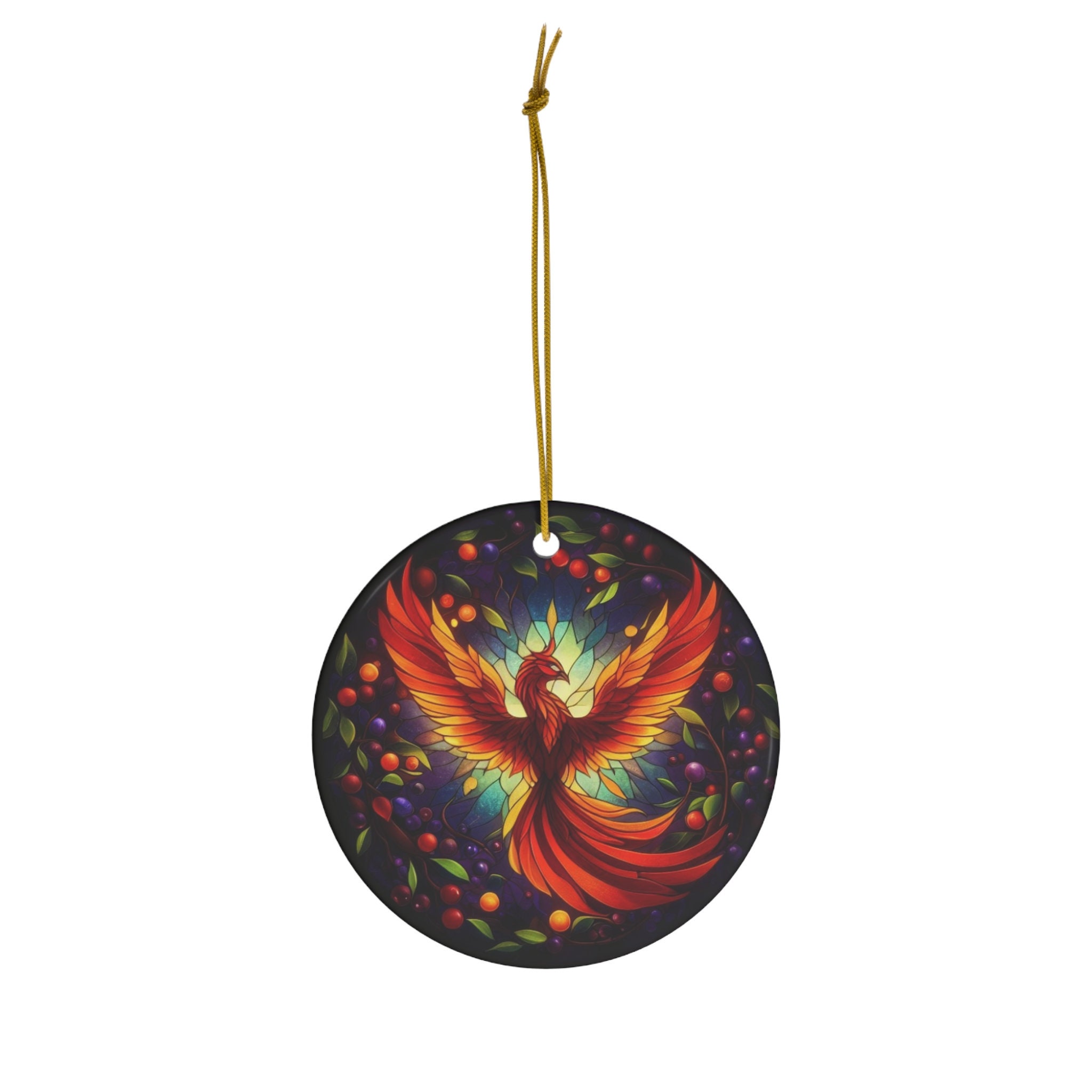 三香見 クリスマスデザイン PHOENIX Phoenix Christmas Ornament: Stained Glass-look Ceramic Holiday