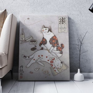 Kazuaki Horitomo Cat Art Canvas Print, Cute Cartoon Cat Wall Art, Home Wall Decor, Minimalist Wall Decor, Funny Monmon Cat Wall Art