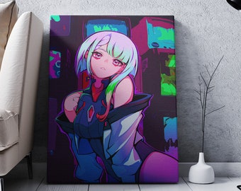 Cyberpunk Anime Wall Art, Cyberpunk Lucy Canvas Print, Cyberpunk 2077 Print, Colorful Wall Art, Purple Canvas