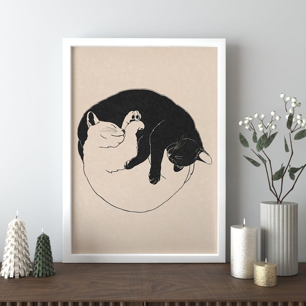 Yin Yang Cats Wall Decor, Harmony Canvas Decor, Cute Cat Wall Decor, Ontspanning Decor