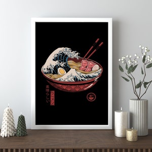 Great Wave of Ramen, Great Ramen Wave , Kanagawa Ramen, Kitchen Wall Art, Canvas Wall Art, Framed Canvas Art