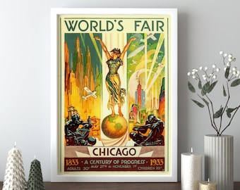 1933 Chicago World's Fair Travel Poster Canvas