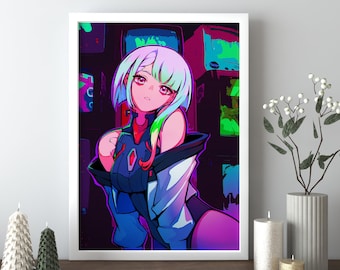 Cyberpunk Anime Wall Art, Cyberpunk Lucy Canvas Print, Cyberpunk 2077 Print, Colorful Wall Art, Purple Canvas