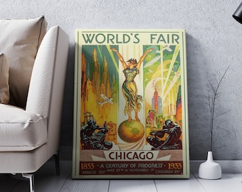 1933 Chicago World's Fair Travel Poster Canvas