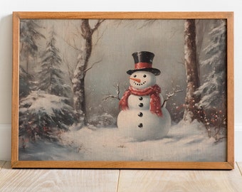 Vintage Style Schneemann Leinwand Kunst - Weihnachtswanddekoration
