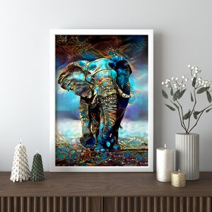 Blue Tones Elephant Canvas Wall Art
