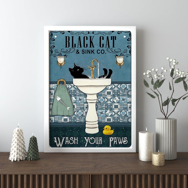 Black Cat Wash Your Paws Canvas Poster