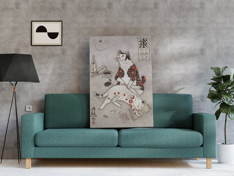 Kazuaki Horitomo Cat Art Canvas Print, Cute Cartoon Cat Wall Art, Home Wall Decor, Minimalist Wall Decor, Funny Monmon Cat Wall Art image 8