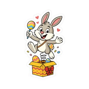 Lapin de Pâques sautant d'une boîte