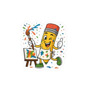 絵を描く鉛筆ステッカー ポインティ・ザ・アーティスト ビニールステッカー 教師、子供、クリエイティブ教室用