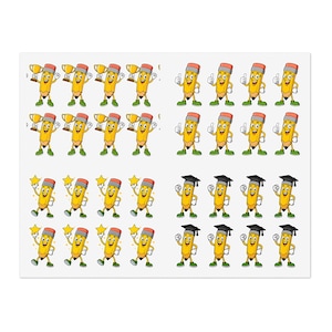 Copie d'un paquet d'autocollants personnages au crayon Stickers motivants pour les étudiants et les enseignants Récompenses en classe, école, agenda, autocollants en vinyle