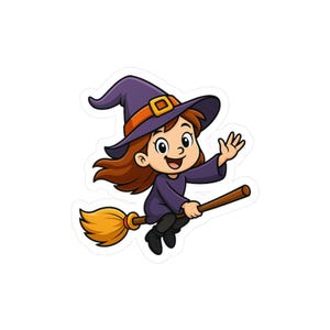 ハロウィン魔女ステッカー - かわいいほうき柄ビニールデカール - トリック・オア・トリートバッグや教室のご褒美に