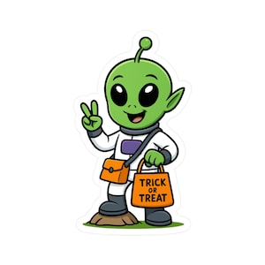 Alien Halloween Sticker – Cute Space Vinyl Decal for Trick or Treat Bags, Planners and Crafts