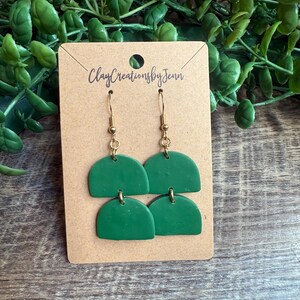 Green Semi-circle Polymer Clay Dangle Earrings