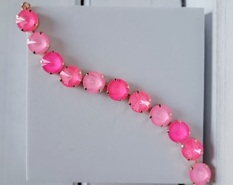 12mm Pretty In Pink Adjustable Bracelet in Rose Gold, Austrian Crystals, Bracelet Stacks, Sparkle Bracelet