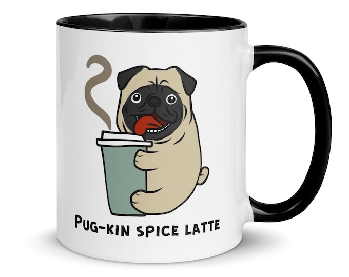 Pug-kin Spice Latte Coffee Mug, Pug Lover Gift, Pun Enthusiast Gift, Dog Lover Tea Cup