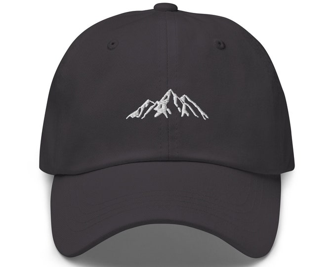 Embroidered Mountain Baseball Cap, White Mountain Range Logo Dad Hat, Nature Inspired Hat