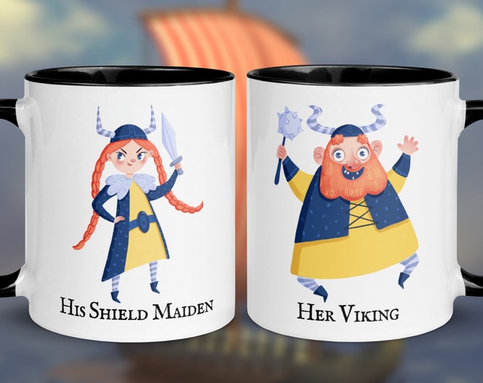 Couple Mug Set Her Viking His Shield Maiden, Romantic Fun Set Of Two Viking Mugs, His and Hers Valentine's True Love Gift Set