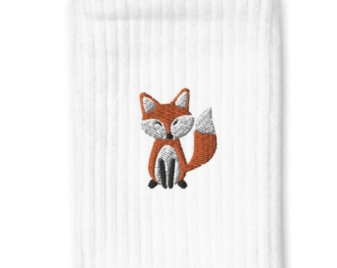Embroidered Fox Socks, Animal Lover Socks, Adorable Fox Embroidered Gift
