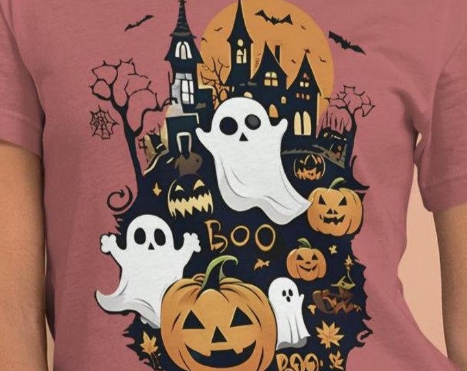 Pumpkins and Ghosts Halloween T-shirt, Spooky Season Doodles Shirt, Cute Halloween Tee