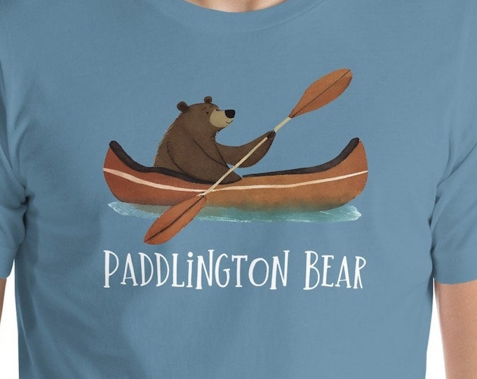 Paddlington Bear Unisex T-shirt, Bear Paddling Canoe Fun Gift, Outdoor Lover Play On Words Shirt